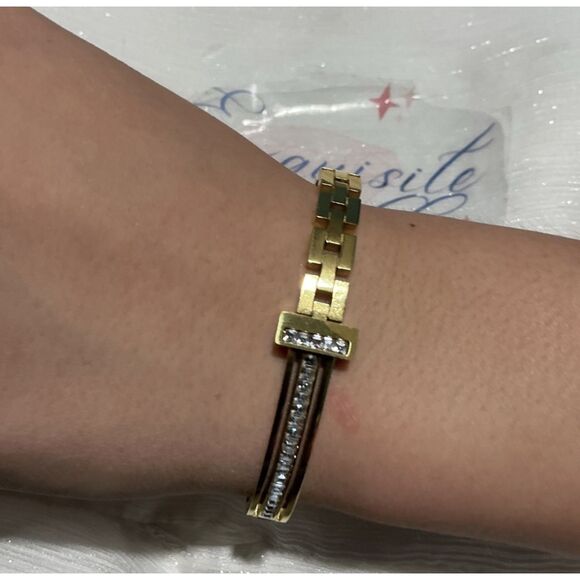 👠 Gold Link Cz Diamond Bangle Bracelet - Picture 3 of 17